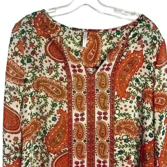 Passports Women's Boho Sheer Paisley Print Blouse Multicolor Size M - Picture 9 of 10